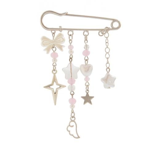 Tibetan Style Brooches, with Crystal & Plastic Pearl & Iron & Acrylic, plated, DIY, platinum color, Sold By PC