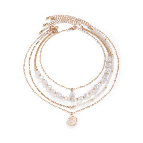 Multi Layer Necklace, Tibetan Style, with brass chain & iron chain & turquoise & Shell & Plastic Pearl, handmade, multilayer & different styles for choice & for woman & enamel, more colors for choice, Sold By PC