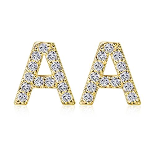 Brass Stud Earring, Alphabet Letter, plated, different styles for choice & micro pave cubic zirconia & for woman, earring length 5-10mm, Sold By Pair