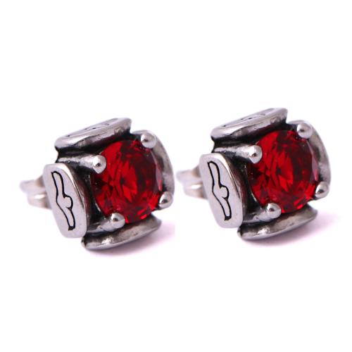 Titanium Steel Stud Earring, Geometrical Pattern, plated, for woman & with cubic zirconia, more colors for choice, 10mm, Sold By Pair