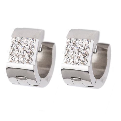 Titanium Steel Huggie Hoop Earring, plated, for woman & with rhinestone, more colors for choice, 10mm, Sold By Pair