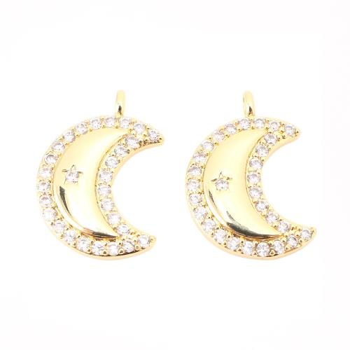 Cubic Zirconia Micro Pave Brass Pendant, Moon, DIY & micro pave cubic zirconia, golden, 20x14x3mm, Sold By PC