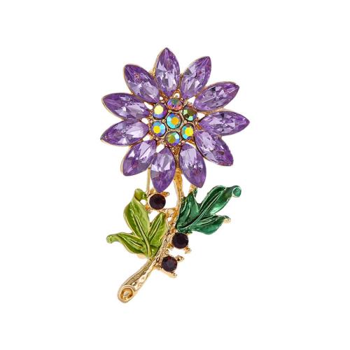 Tibetan Style Brooches, with Glass, Sunflower, for woman & enamel & with rhinestone, purple, Sold By PC