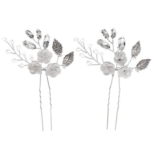 Bridal Hair Pins, Tibetan Style, with brass wire & Polymer Clay & Crystal & Rhinestone, handmade, 2 pieces & fashion jewelry & for woman, silver color, Sold By Set