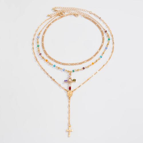 Multi Layer Necklace, Tibetan Style, with brass chain & iron chain & Crystal & Acrylic, plated, three pieces & fashion jewelry & for woman, more colors for choice, Sold By Set
