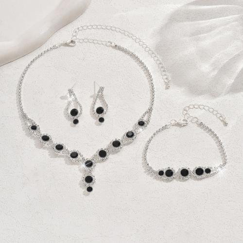 Brass Ensemble de bijoux, Boucle d’oreille stud & Bracelet & collier, laiton, avec cristal, Placage, trois pièces & pour femme & avec strass, plus de couleurs à choisir, Vendu par fixé