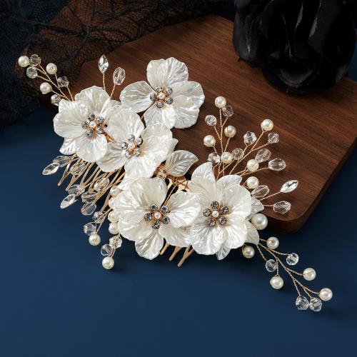 Bridal Decorative Hair Comb, Tibetan Style, with brass wire & Crystal & Plastic & Plastic Pearl, handmade, fashion jewelry & for woman & with rhinestone, more colors for choice, 200x100mm, Sold By PC