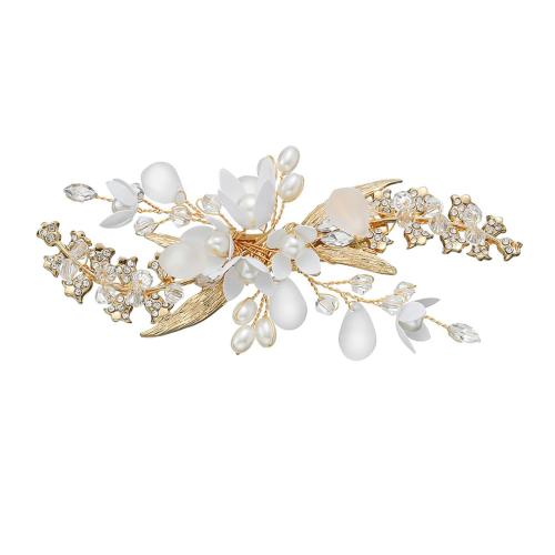 Alligator Hair Clip, Tibetan Style, with brass wire & Crystal & Plastic & Plastic Pearl, handmade, fashion jewelry & for woman & with rhinestone, golden, Sold By PC