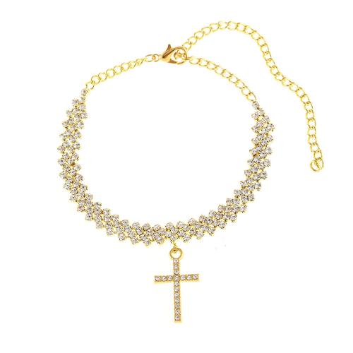 Bracelet de cheville en alliage de zinc, bijoux de mode & pour femme & avec strass, plus de couleurs à choisir, Vendu par PC