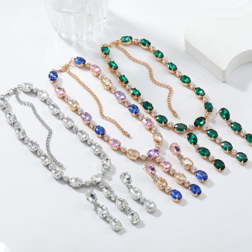 Tibetan Style Jewelry Sets, Stud Earring & necklace, plated, 2 pieces & for woman & with rhinestone, more colors for choice, Sold By Set