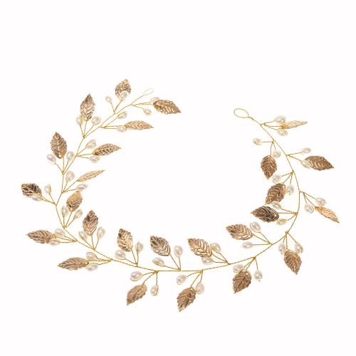 Bridal Hair Wreath, Tibetan Style, with Plastic Pearl & Iron, handmade, fashion jewelry & for bridal, golden, 370x40mm, Sold By PC