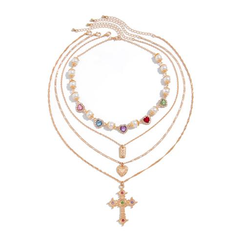 alliage de zinc collier, avec Cuivre-Coated-Fer & strass acrylique & chaîne en laiton & chaîne de fer, bijoux de mode & styles différents pour le choix & pour femme, plus de couleurs à choisir, Vendu par fixé