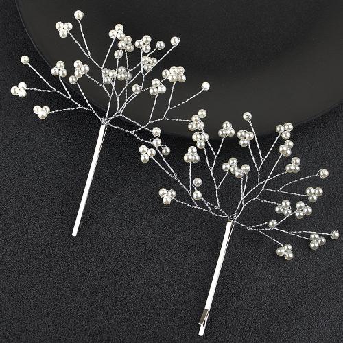 Hair Slide, Tibetan Style, with brass wire & Plastic Pearl, handmade, fashion jewelry & for bridal, more colors for choice, 100x50mm, Sold By Pair