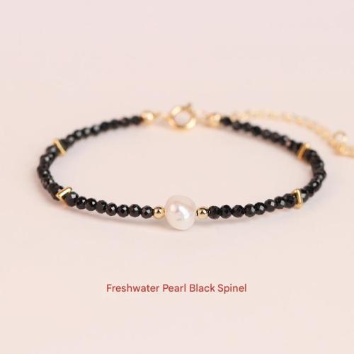 Gemstone Bracelets, Black Spinel, plated, fashion jewelry, mixed colors, Length: 16+5cm, Sold By PC