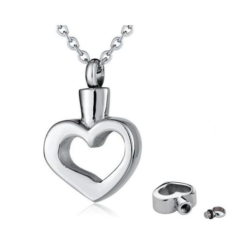 304 Stainless Steel Cinerary Casket Pendant, Heart, silver color plated, DIY, silver color, 25x20x6mm, Sold By PC
