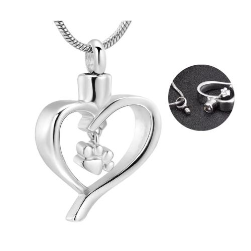 304 Stainless Steel Cinerary Casket Pendant, Heart, silver color plated, DIY, silver color, 25x20x6mm, Sold By PC
