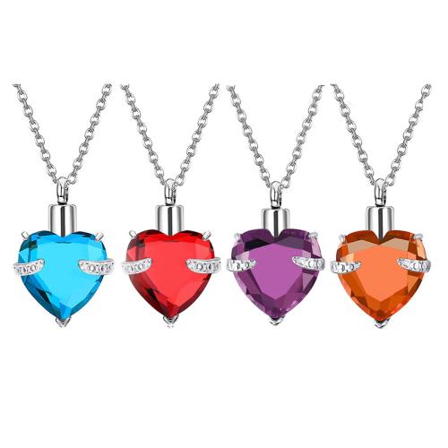 Acier inoxydable 304 Pendentif cercueil cinéraires, avec cristal, coeur, Placage, DIY, plus de couleurs à choisir, 20x25mm, Vendu par PC