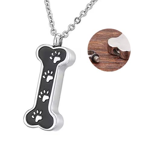 304 Stainless Steel Cinerary Casket Pendant, Dog Bone, silver color plated, DIY & enamel, mixed colors, Sold By PC