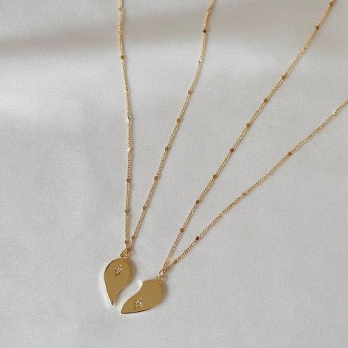 304 Stainless Steel Puzzle Necklace, Heart, gold color plated, Unisex & with rhinestone, Length:Approx 16-20 Inch, Sold By PC