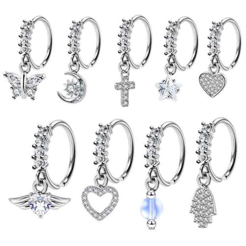 laiton Bijoux de Piercing de Nez, Placage de couleur argentée, unisexe & styles différents pour le choix & pavé de micro zircon, 8x0.80mm, Vendu par PC