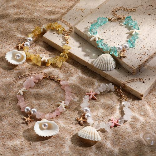 coquille bracelet, avec pierre gemme & perle de plastique, bijoux de mode, plus de couleurs à choisir, Vendu par PC