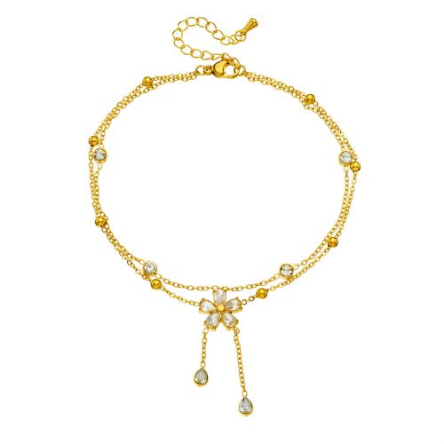Braguette en acier inoxydable, Acier inoxydable 304, Placage de couleur d'or, Double couche & pour femme & avec strass, Vendu par PC
