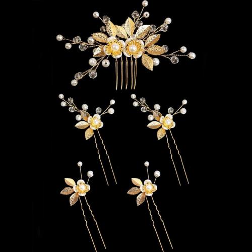 Mixed Hair Accessories, Tibetan Style, with brass wire & Crystal & Plastic Pearl, handmade, 5 pieces & fashion jewelry & for bridal, more colors for choice, Sold By Set
