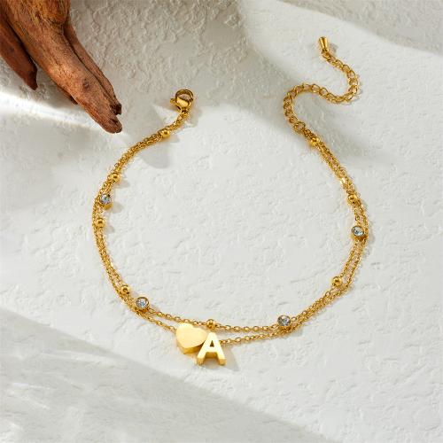 Anklet de acero inoxidable, acero inoxidable 304, con Vidrio, chapado, diferentes estilos para la opción & para mujer & con diamantes de imitación, dorado, Vendido por UD