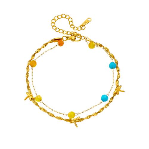 Stainless Steel Jewelry Bracelet, 304 Stainless Steel, with Resin, plated, Double Layer & fashion jewelry & for woman, golden, Sold By PC