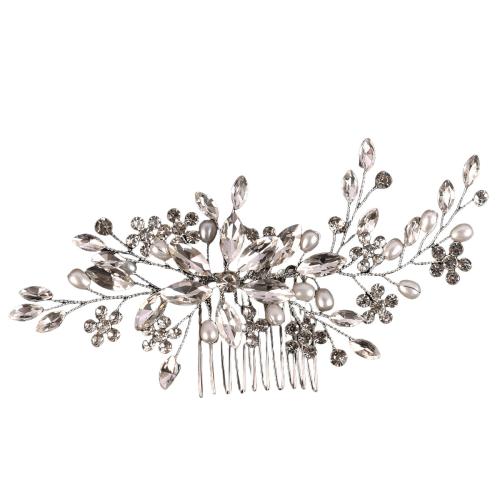 Bridal Decorative Hair Comb, Tibetan Style, with brass wire & Crystal & Plastic Pearl, handmade, fashion jewelry & for woman, silver color, 160x60mm, Sold By PC