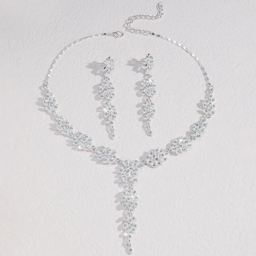 Tibetan Style Jewelry Sets, Stud Earring & necklace, plated, 2 pieces & for woman & with rhinestone, more colors for choice, Sold By Set
