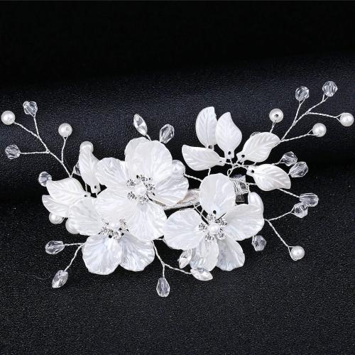 Alligator Hair Clip, Tibetan Style, with brass wire & Shell & Crystal & Plastic Pearl, handmade, fashion jewelry & for bridal, more colors for choice, 140x50mm, Sold By PC