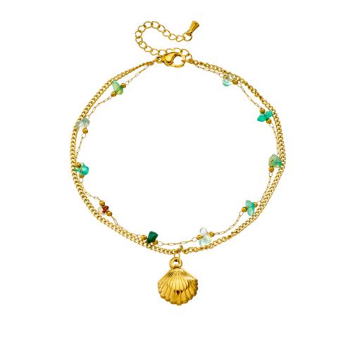 Braguette en acier inoxydable, Acier inoxydable 304, avec pierrecaillou, Placage, Double couche & bijoux de mode & pour femme, doré, Vendu par PC