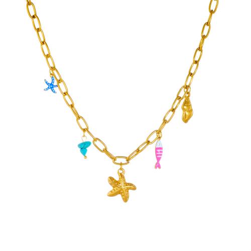 Stainless Steel Jewelry Necklace, 304 Stainless Steel, with turquoise, plated, fashion jewelry & for woman & enamel, golden, Sold By PC