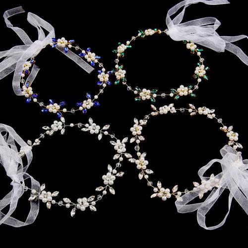 Bridal Hair Wreath, Plastic Pearl, with brass wire & Crystal, handmade, fashion jewelry & for bridal & with rhinestone, more colors for choice, 380x20mm, Sold By PC