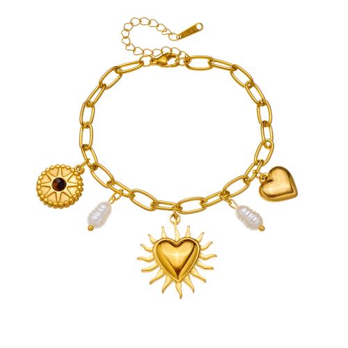 Bijoux bracelet en acier inoxydable, Acier inoxydable 304, avec perle de plastique, Placage, bijoux de mode & styles différents pour le choix & pour femme, doré, Vendu par PC