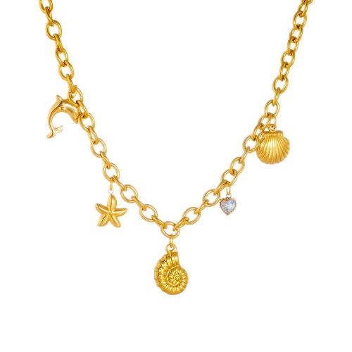 Stainless Steel Jewelry Necklace, 304 Stainless Steel, with Glass, plated, fashion jewelry & for woman, golden, Sold By PC