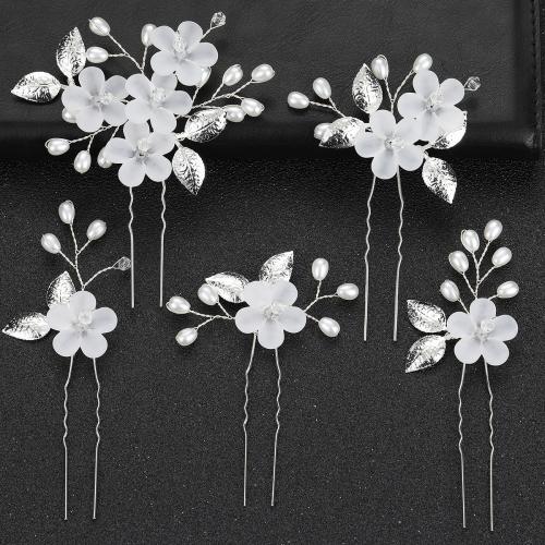 Bridal Hair Pins, Tibetan Style, with brass wire & Crystal & Plastic & Plastic Pearl, handmade, 5 pieces & fashion jewelry & for bridal, more colors for choice, 100x80mm, Sold By Set