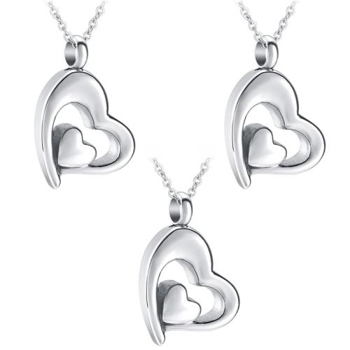 304 Stainless Steel Cinerary Casket Necklace, Heart, silver color plated, DIY, silver color, 20x20mm, Sold By PC