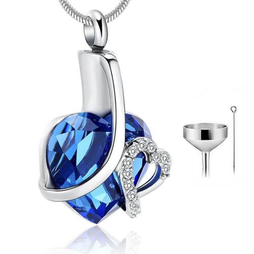 304 Stainless Steel Cinerary Casket Necklace, with Glass Rhinestone, Heart, plated, DIY & with rhinestone, more colors for choice, 30x21.80mm, Sold By PC