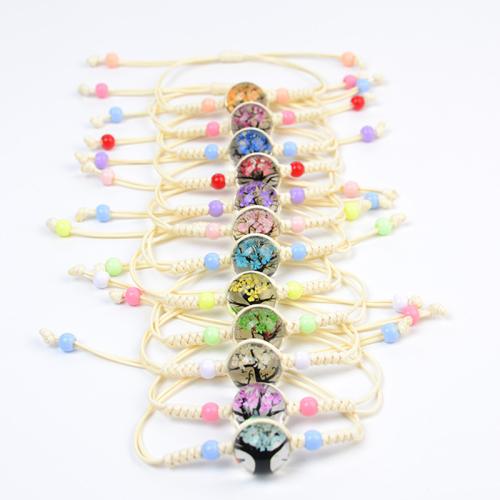 Glass Bracelet, with Korean Waxed Cord & Dried Flower & Copper Coated Plastic, Tree, handmade, fashion jewelry & for woman, more colors for choice, Length:Approx 6-10 Inch, Sold By PC