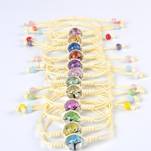 Glass Bracelet, with Korean Waxed Cord & Dried Flower, Tree, handmade, fashion jewelry & for woman, more colors for choice, Length:Approx 6-10 Inch, Sold By PC