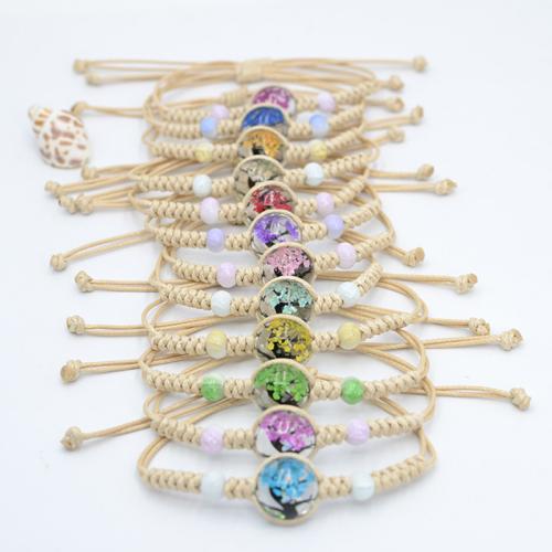 Glass Bracelet, with Korean Waxed Cord & Dried Flower & Porcelain, Tree, handmade, fashion jewelry & for woman, more colors for choice, Length:Approx 6-10 Inch, Sold By PC