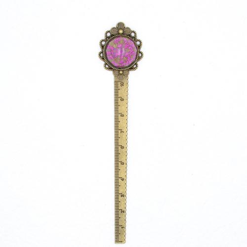 Tibetan Style Bookmark, with Dried Flower & Glass, antique gold color plated, vintage & for woman, more colors for choice, 140mm, Sold By PC