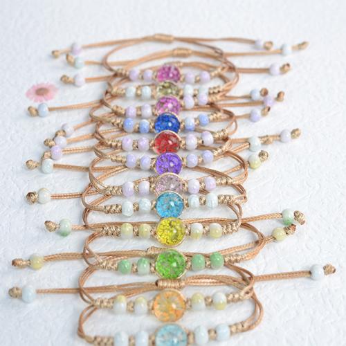 Glass Bracelet, with Korean Waxed Cord & Dried Flower & Porcelain, handmade, fashion jewelry & for woman, more colors for choice, Length:Approx 6-10 Inch, Sold By PC