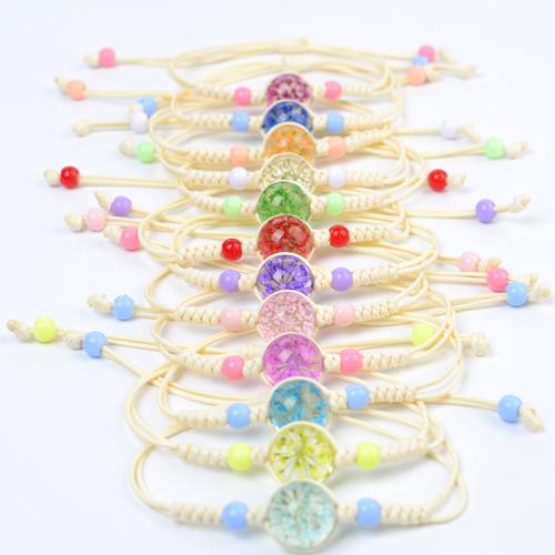 Glass Bracelet, with Korean Waxed Cord & Dried Flower & Acrylic, handmade, fashion jewelry & for woman, more colors for choice, Length:Approx 6-10 Inch, Sold By PC