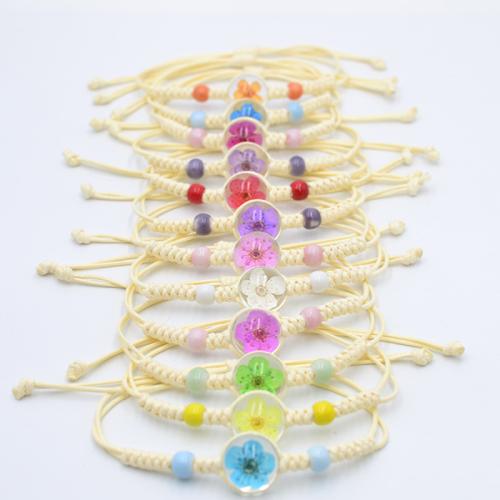 Glass Bracelet, with Korean Waxed Cord & Dried Flower & Porcelain, handmade, fashion jewelry & for woman, more colors for choice, Length:Approx 6-10 Inch, Sold By PC