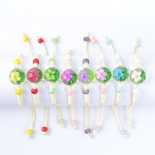 Glass Bracelet, with Korean Waxed Cord & Dried Flower & Porcelain, handmade, fashion jewelry & for woman, more colors for choice, Length:Approx 6-10 Inch, Sold By PC