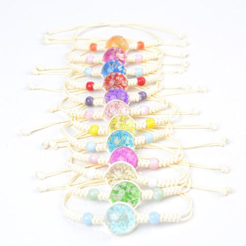 Glass Bracelet, with Korean Waxed Cord & Dried Flower & Porcelain, handmade, fashion jewelry & for woman, more colors for choice, Length:Approx 6-8 Inch, Sold By PC