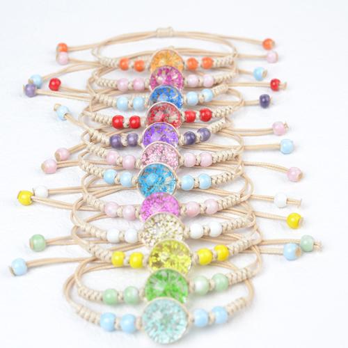 Glass Bracelet, with Korean Waxed Cord & Dried Flower & Porcelain, handmade, fashion jewelry & for woman, more colors for choice, Length:Approx 6-10 Inch, Sold By PC